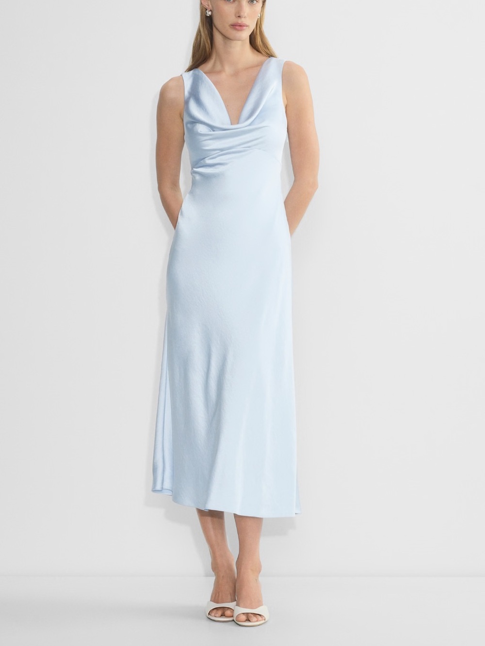 Aritzia Wilfred NWT Olivia Dress Light Blue Cowl-Neck Slip Dress